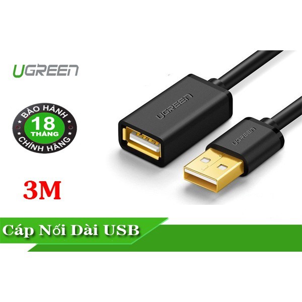 Dây Cáp Nối Dài USB 2.0 (1 Đầu Đực, 1 Đầu Cái) Dài 3M Ugreen 10317 - Hàng Chính Hãng