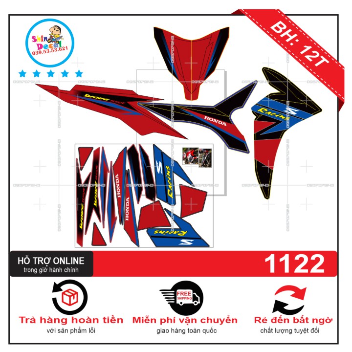 [SHIN DECAL] Tem xe wave rsx 2012 racing chế đỏ đen