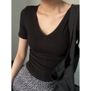 Áo thun cổ V co giãn chất mát