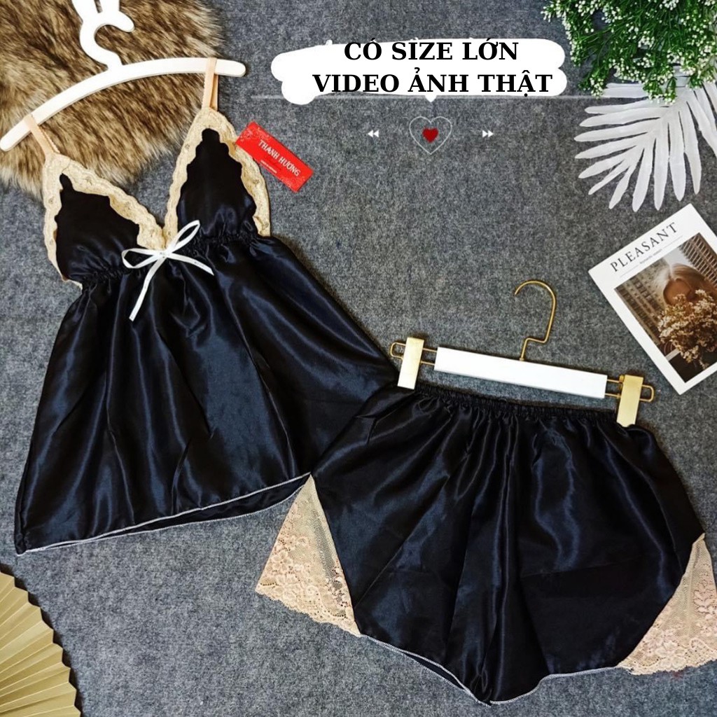 Đồ ngủ 2 dây bigsize chất lụa phi có mút, quần đính ren tam giác xinh xắn, DN5 | BigBuy360 - bigbuy360.vn