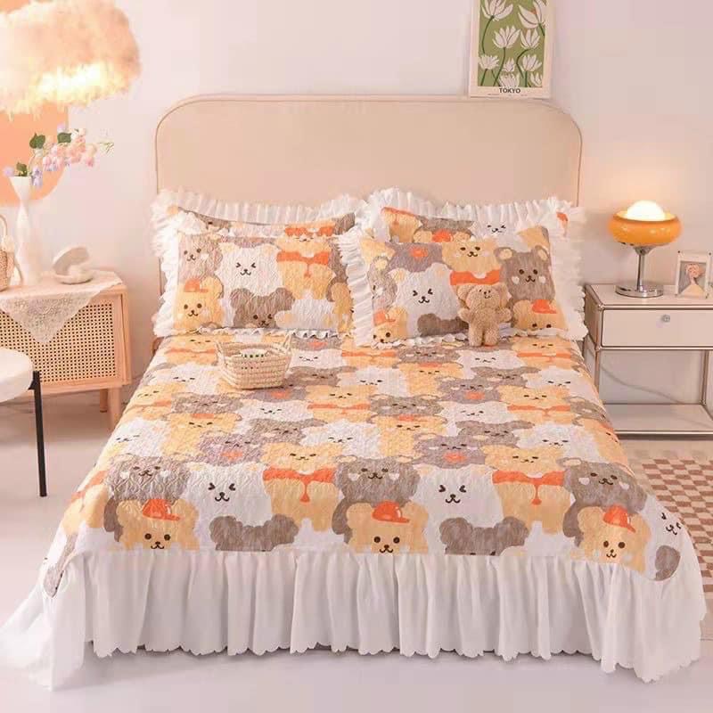 Bộ Ga Gối Cotton Trần Bèo Siêu Xinh-Ga Phủ Bèo Kèm 2 Vỏ Gối Đầu Chất Cotton Thoáng Mát Sẵn Đủ Kích Thước