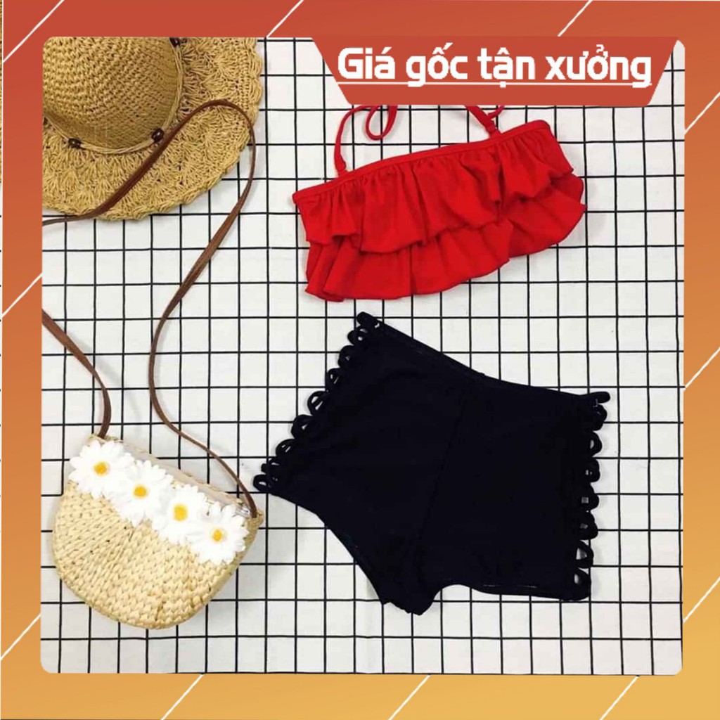 Bikini 2 mảnh áo tắm nữ quần đan X-hông Áo Crop-top mặc đi biển đẹp