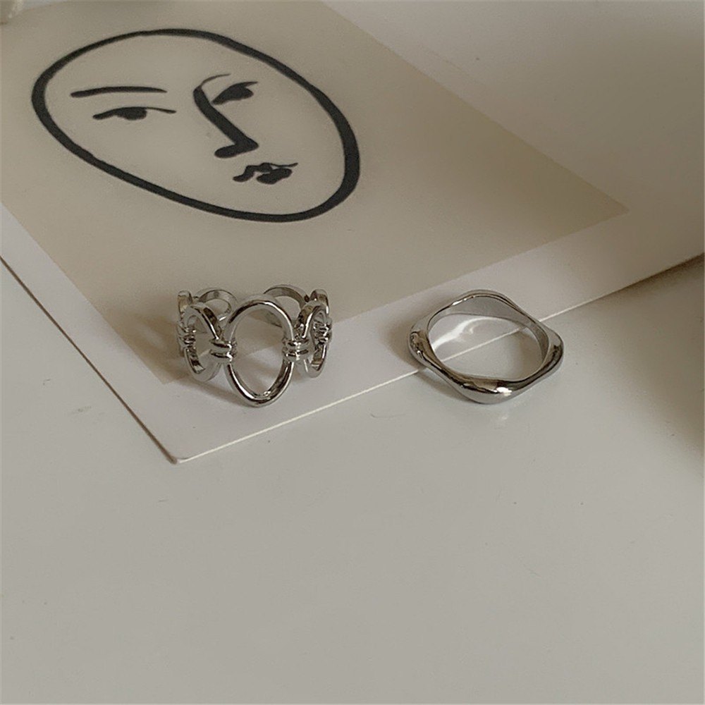 Set 2 Nhẫn Đeo Tay Kim Loại Thời Trang Cho Nữ