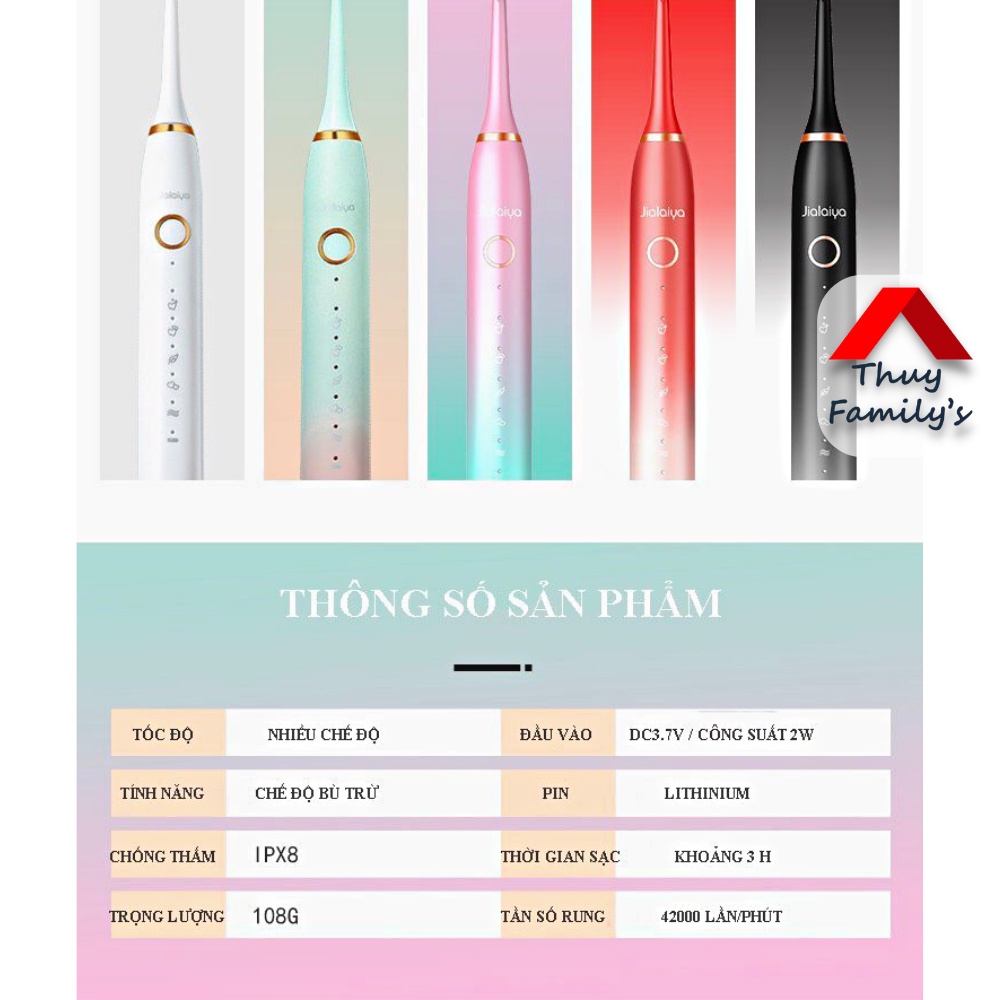 Bàn chải điện tự động 5 IN 1 cao cấp JIALAIYA X100, Bàn chải đánh răng lông mềm - tặng 5 đầu bàn chải