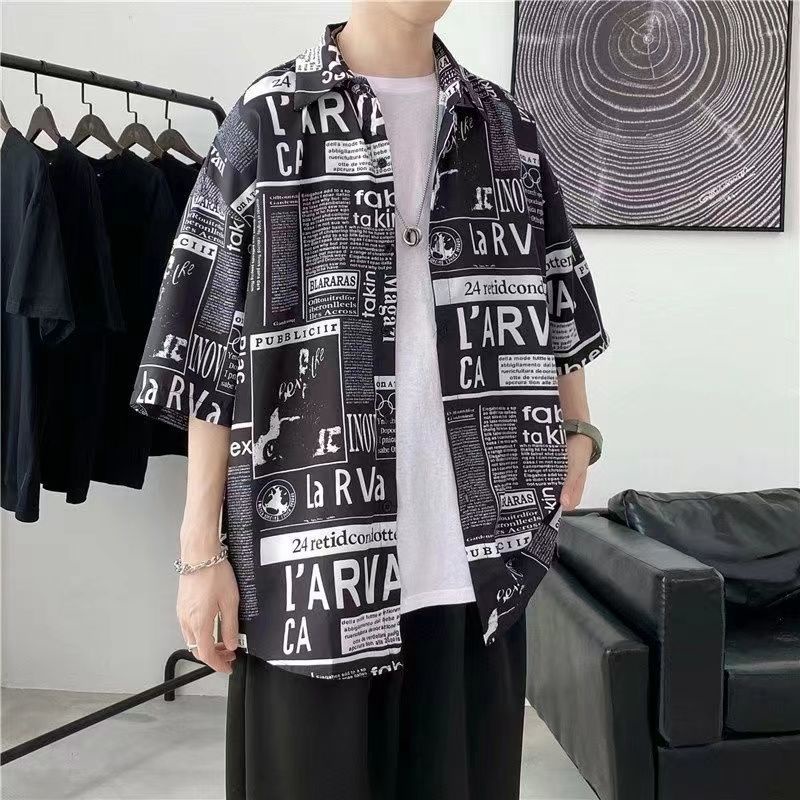 Áo Sơ Mi Ngắn Tay Dáng Rộng Thời Trang Nhật Hàn Dành Cho Nam