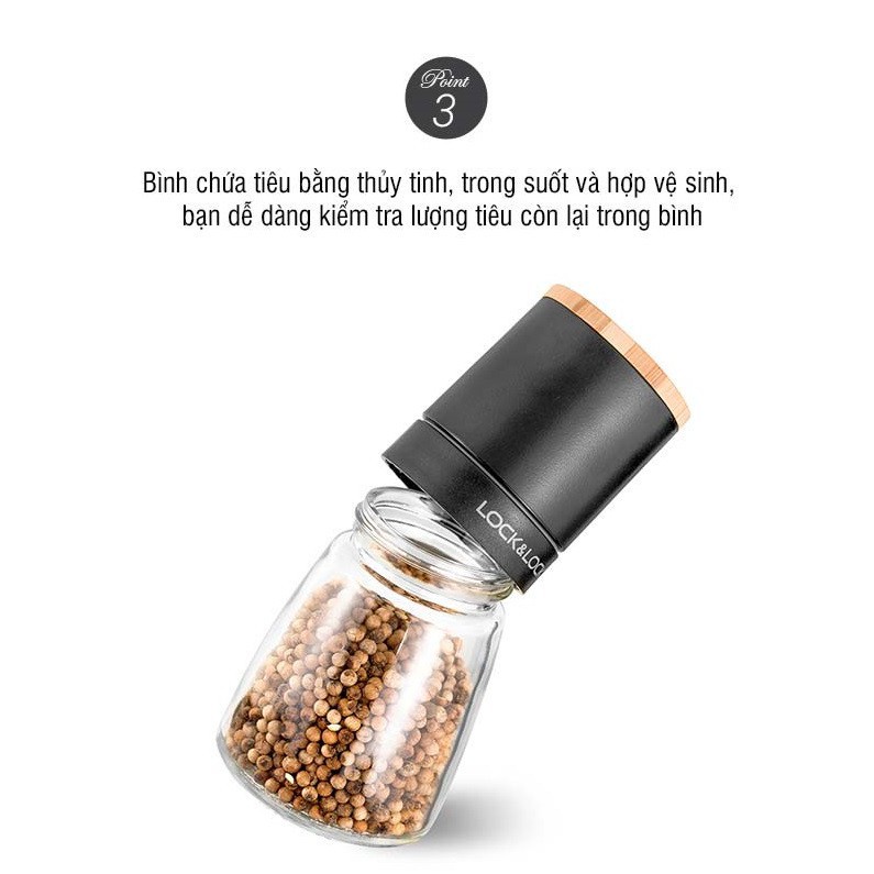 Dụng cụ xay tiêu LocknLock dung tích 140ml/170ml lưỡi sứ nắp gỗ sồi tiện dụng CKO115 CKO116 2 màu - BABYHOPSG