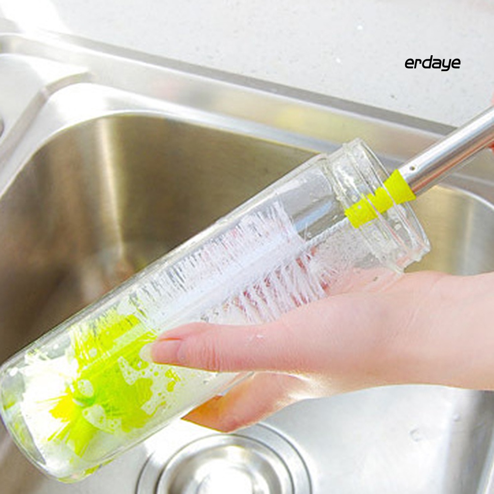 eyeqj  Round Head Bendable Long Handle Bottle Water Cup Brush Scrubbing Clean Tool