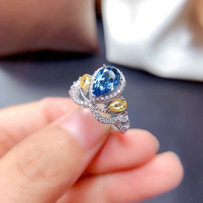 Nhẫn mạ bạc 925 đính đá zircon hình giọt nước thời trang cho nữ