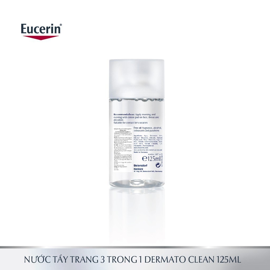 ✅【CHÍNH HÃNG】 Nước tẩy trang dịu nhẹ cho da nhạy cảm Eucerin Dermato Clean Micellar Cleansing Fluid 3 in 1 125ml - 69714