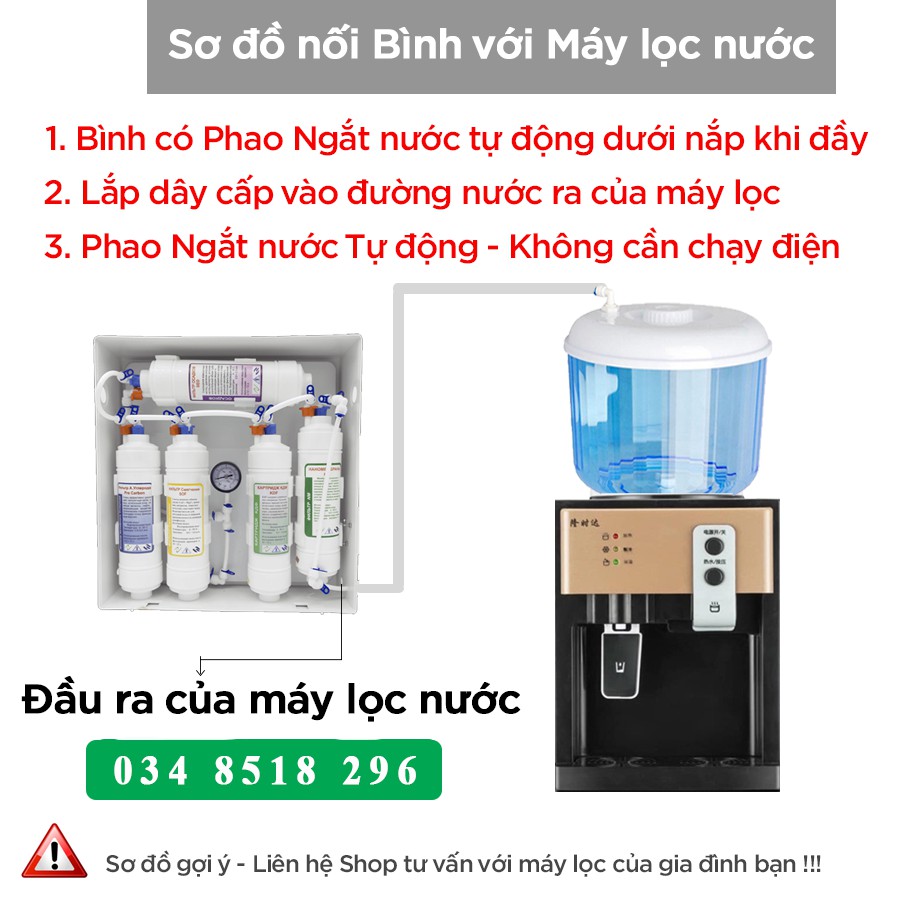 Bình Úp Cây Nước Nóng Lạnh  FREESHIP  Có Phao Chống Tràn Tự Ngắt Và Đầu Lấy Nước Trực Tiếp Từ Máy Lọc Nước