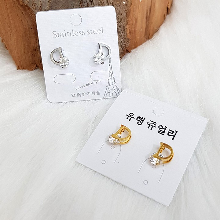 Bông tai nữ, bông tai chữ D kẹp đá.