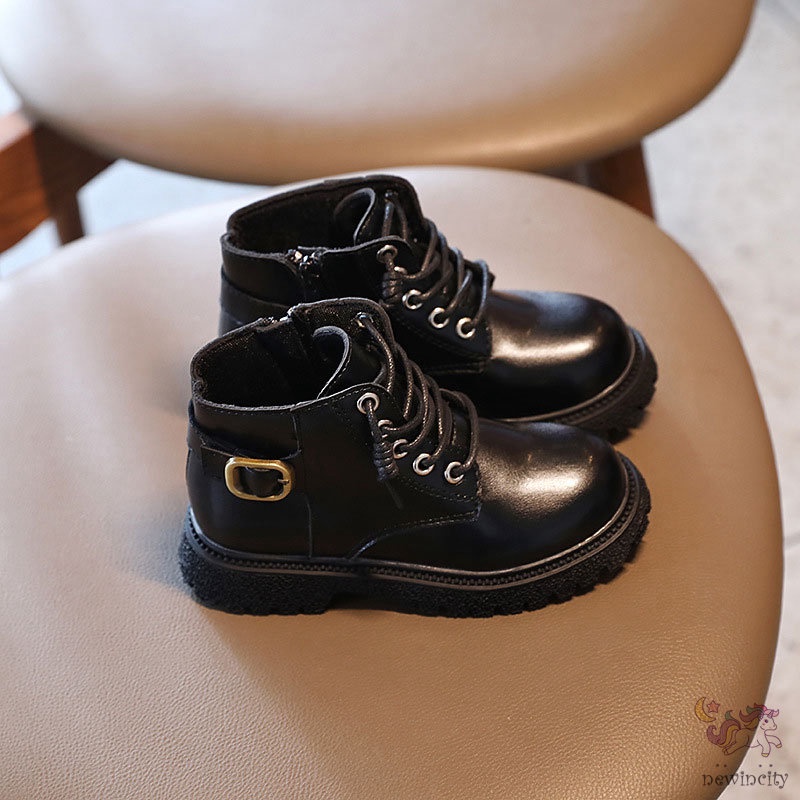 Giày bốt martin bằng da đế mềm phong cách Hàn Quốc độc đáo thời trang mùa thu cho bé gái