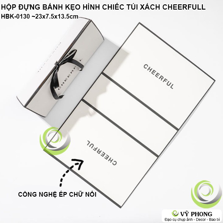 HỘP GIẤY ĐỰNG BÁNH KẸO ĐỰNG QUÀ TẶNG HÌNH CHIẾC TÚI IN CHỮ CHEERFULL LỄ TẾT HBK-0130 | BigBuy360 - bigbuy360.vn
