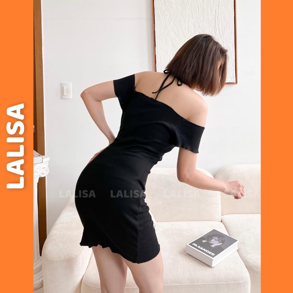 Đầm Body Trễ Vai Sexy LALISA Váy Ôm Body Ngắn Cúp Ngực Thắt Dây Cổ Yếm Tôn Dáng Siêu Đẹp VDE022