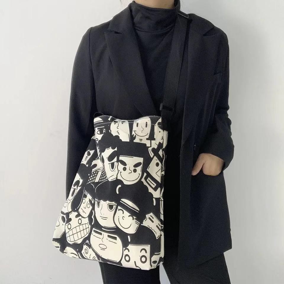 Túi Xách Canvas Ngăn Rộng Họa Tiết Graffiti Dễ Thương Dành Cho Nữ | BigBuy360 - bigbuy360.vn