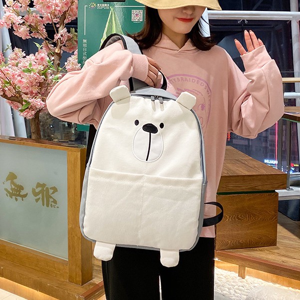 Ba lô đi học vải canvas hình chú gấu cáo phong cách Nhật Bản Harajuku dễ thương