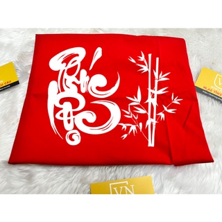 Áo thun cổ tròn cotton 100% màu đỏ in chữ phúc lộc và cành trúc đơn giãn, áo thun tết 2022, áo thun năm nhâm dần cao cấp
