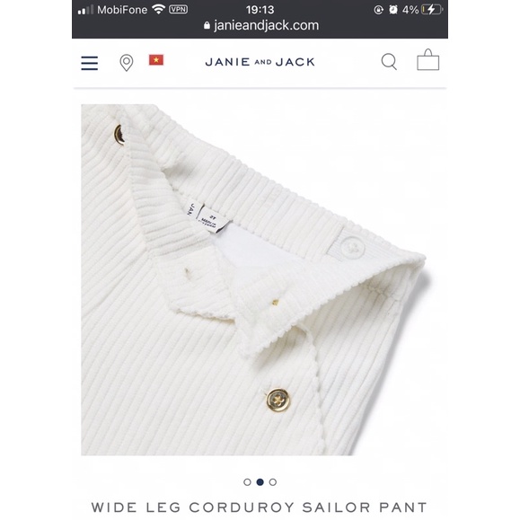 Quần ống rộng corduroy sailor - Janie and Jack