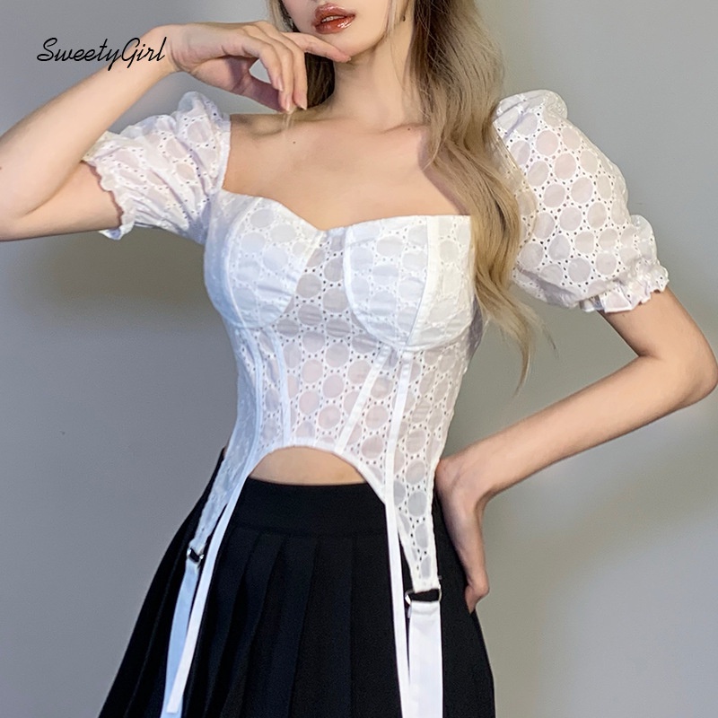 Áo Croptop Cổ Vuông Tay Ngắn Dáng Ôm Màu Trơn Thời Trang Dành Cho Nữ 2022