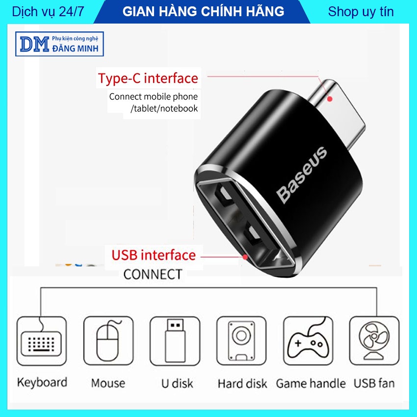 Đầu chuyển đổi OTG Baseus Type C thành USB và USB thành Type C, Type C Female to USB male, Type C Male to USB Female