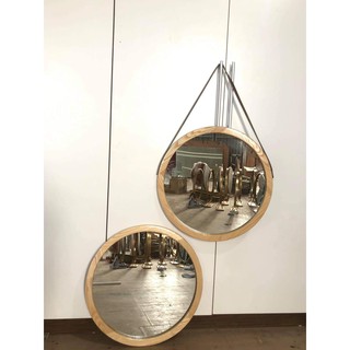 Gương soi treo tường gỗ Sồi Cao Cấp RIBO HOUSE size D50 gương tròn có dây treo RIBO106