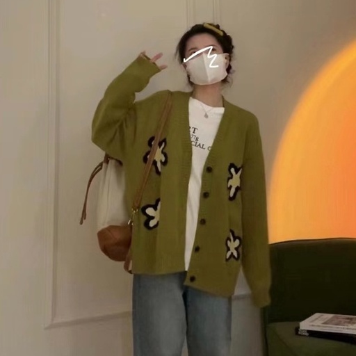 【ZHELIHANGFEI】Áo Cardigan Dệt Kim Tay Dài Cổ Chữ V Dáng Rộng Phong Cách Preppy Nhật Bản