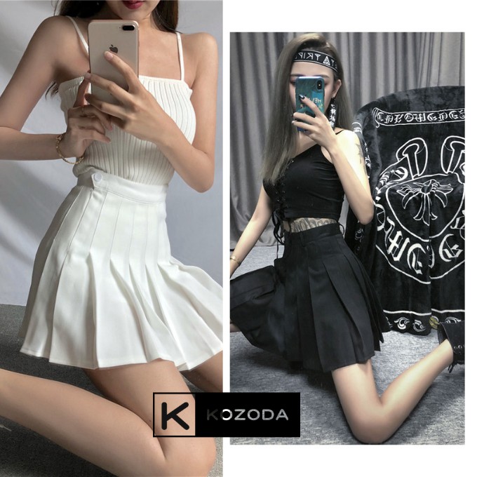 Chân váy tennis xếp ly màu trắng đen xếp li skirt cạp lưng cao ngắn chữ a phong cách ulzzang kozoda cv5 | BigBuy360 - bigbuy360.vn