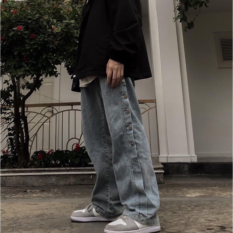 Quần bò jeans ống rộng oversize cách điệu cúc hông Ulzzang streetstyle siêu chất ❤️