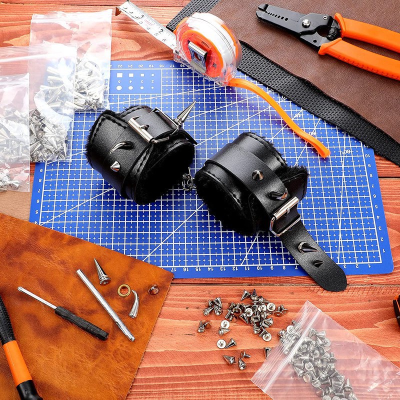 Bộ 150 Đinh Tán Hình Nón Và Đinh Tán Bằng Bạc Cho Thắt Lưng Quần Áo Da DIY