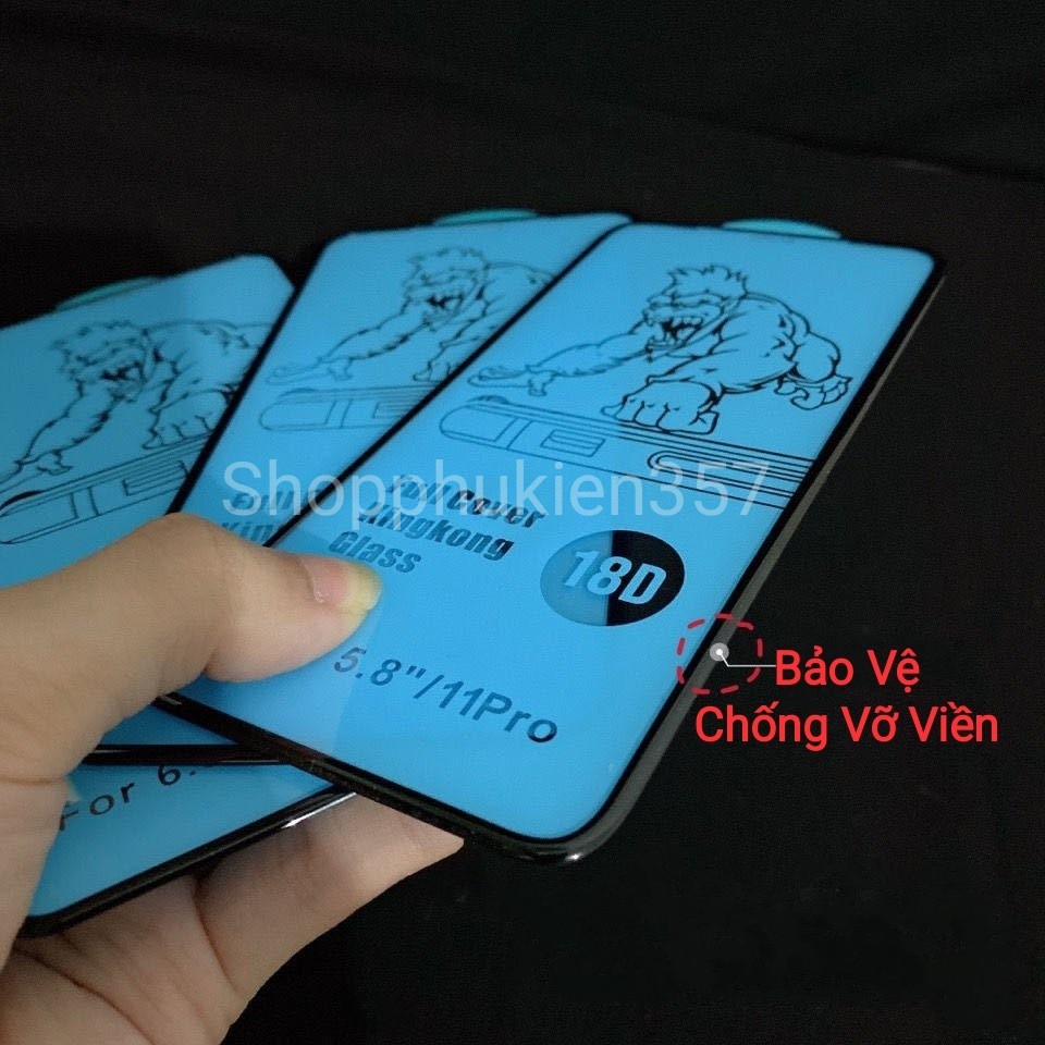 [Chống trộm-chống vỡ-chống bụi lỗ loa] Cường lực 18D KingKong cho Iphone 12promax-->ip6 (Có Hộp Tặng Bộ Lau)