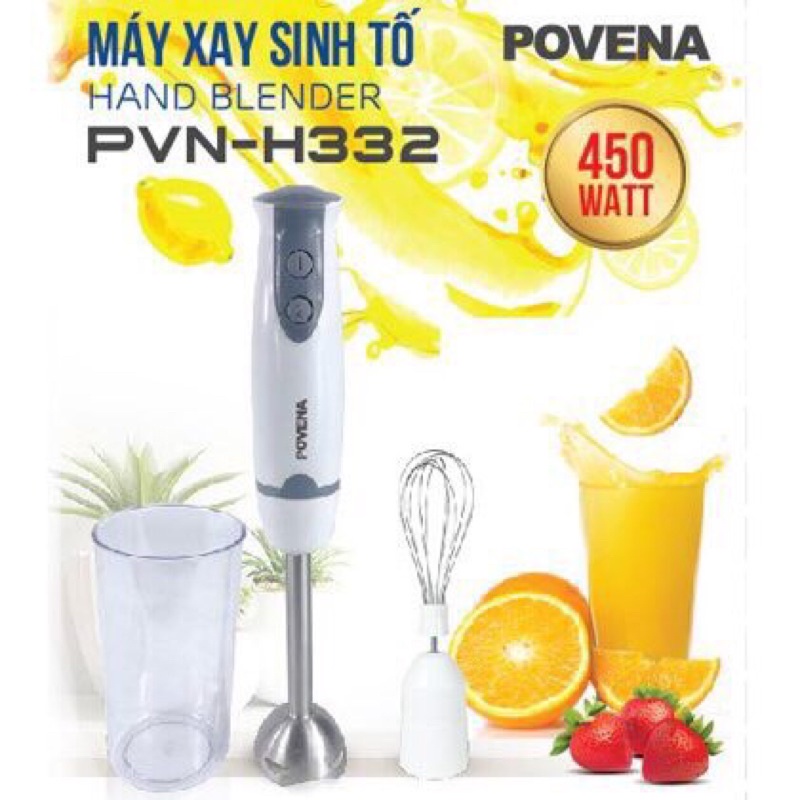 Máy xay sinh tố cầm tay Povena PVN-H332 công suất lớn 450W, có đánh trứng