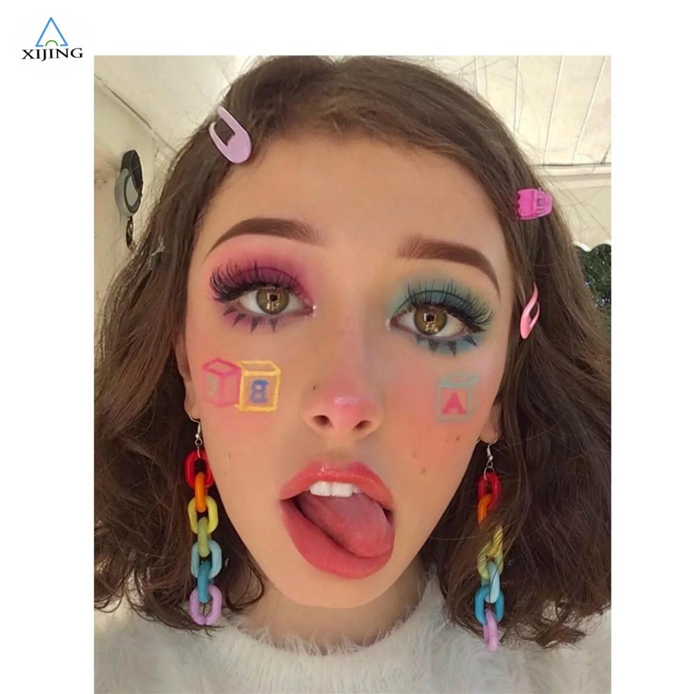 Khuyên tai dạng dây bằng acrylic hình cầu vồng xinh xắn phong cách retro