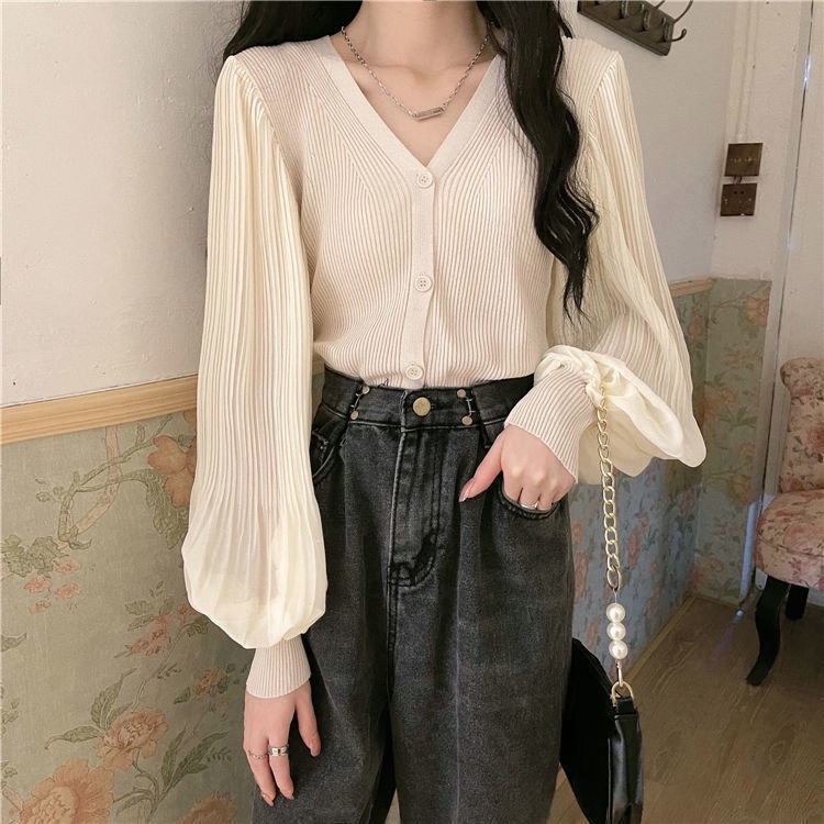 Áo tay phồng cổ chữ V kiểu dáng thời trang Hàn Quốc dành cho nữ