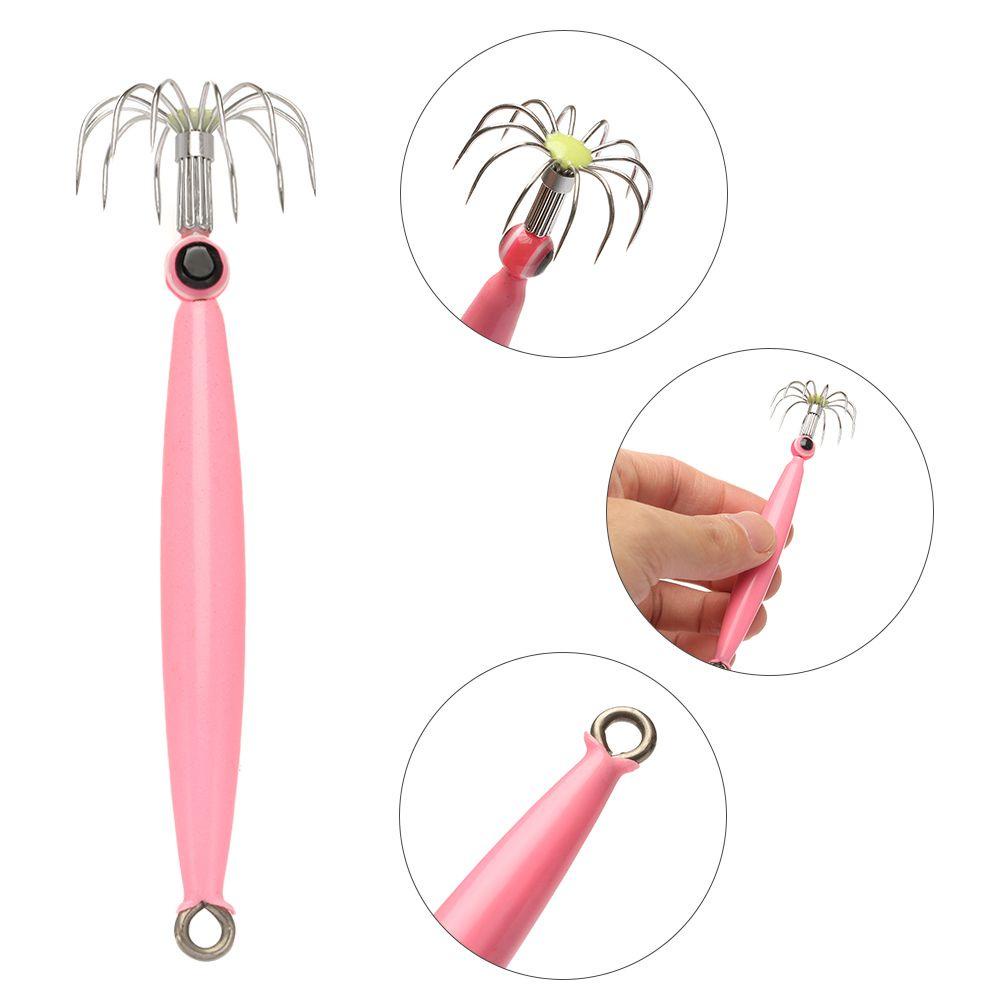 MUVAKO Luminous/Pink Octopus Bait Noctilucent Fishing Tackle Squid Hook with fish eyes Simulation Sleeve-fish New Style Angling Jigs Luminous Wood Shrimp Lures