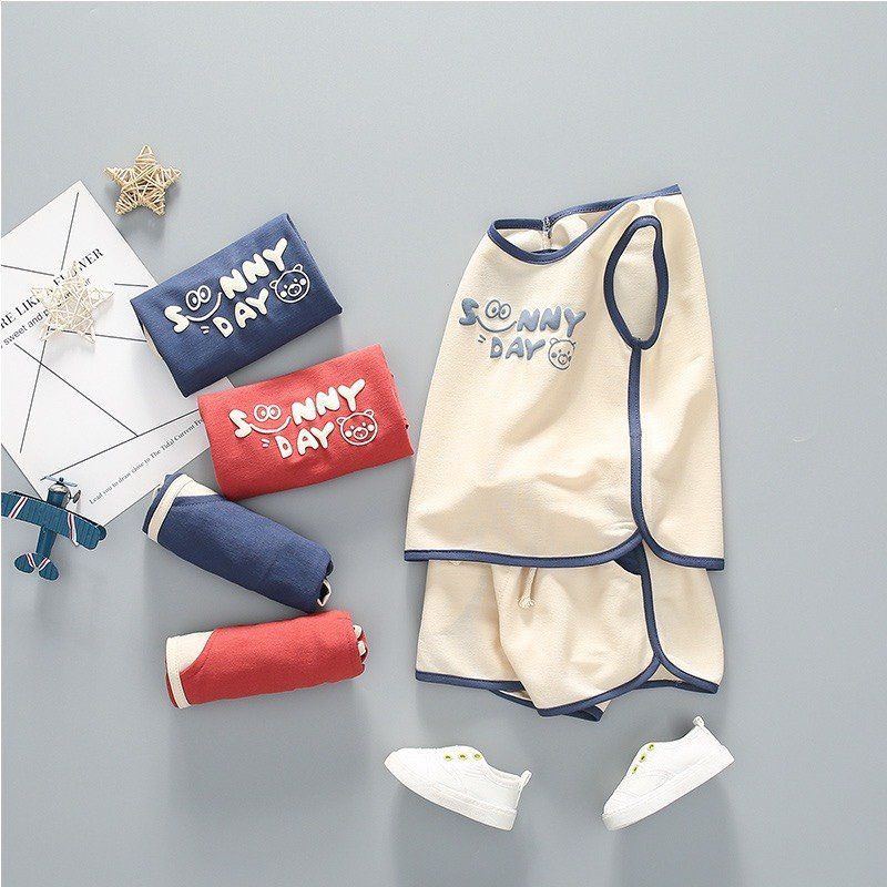 Bộ Ba Lỗ Bé Trai, Bé Gái, Bộ Sát Nách Mùa Hè Chất Cotton In hình Sunny Day 6-18kg