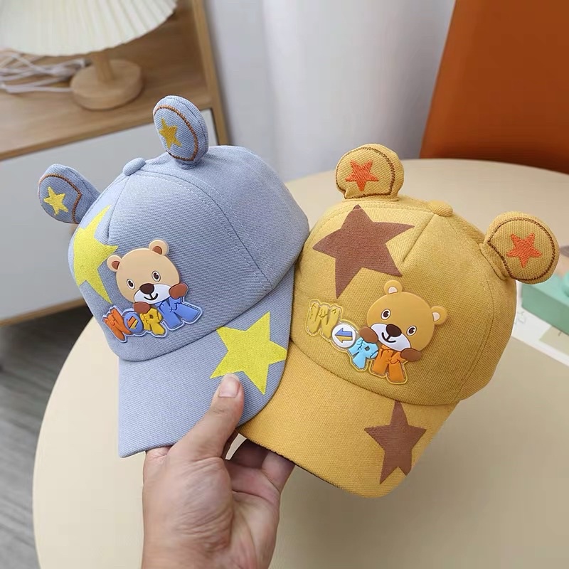 Mũ lưỡi trai cho bé trai bé gái thêu gấu chữ sao tai nơ , phù hợp 5 tháng - 4 tuổi