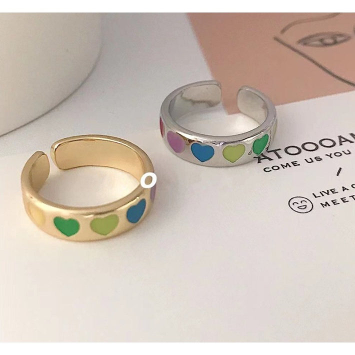 Nhẫn trái tim đa sắc cầu vồng Ula Shop Phong cách Hàn Quốc mới nhất Nhẫn đôi cute NDD1