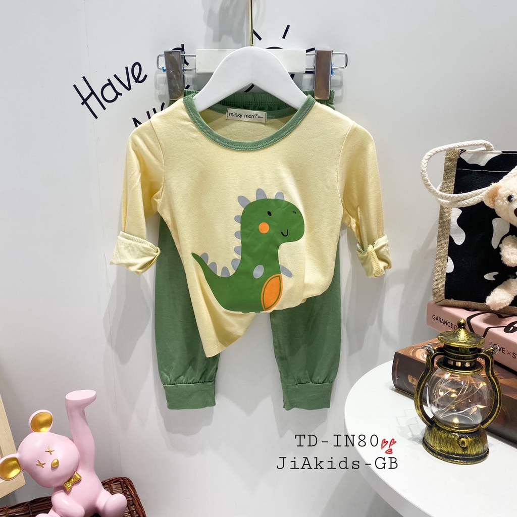 Bộ Dài Tay THUN LẠNH MINKY MOM In Thân Áo Phối Màu Viền Quần Cho Bé TD-IN80