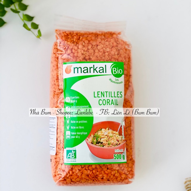 Đậu lăng đỏ cam san hô hữu cơ Markal