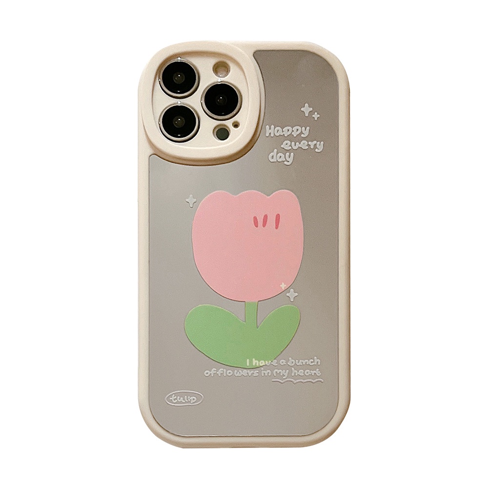 Ốp Điện Thoại Mềm Tráng Gương Hình Hoa tulip Màu Hồng Cho iphone 7 8 plus x xr xs 11 12 13 14 15 mini pro max