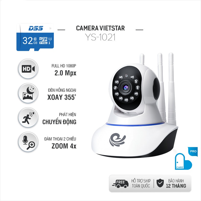 Combo Camera Yoosee/carecam 3 râu kèm thẻ nhớ MicroSD 32G