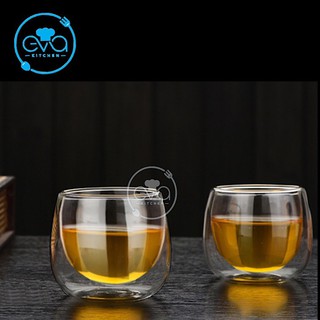 Bộ 2 Ly Trà Thuỷ Tinh 2 Lớp Chịu Nhiệt Cao Cấp 80 Ml