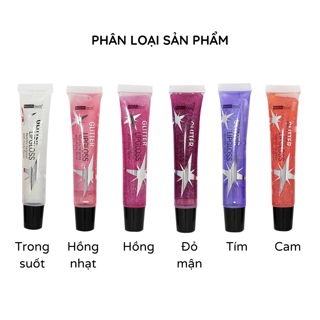 Son bóng nhũ kim tuyến lấp lánh BEAUTY TREATS Glitter Lipgloss dạng tuýp 18g