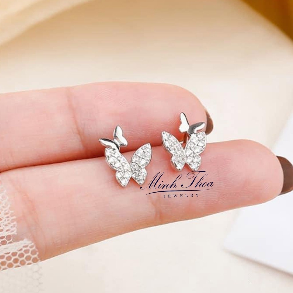 Bông tai, khuyên tai nữ bạc đẹp ,trang sức bạc hình cánh bướm phong cách Hàn Quốc Minh Thoa JEWELRY