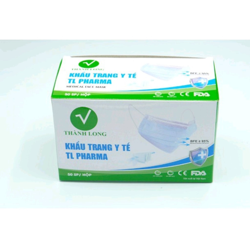 KHẨU TRANG Y TẾ KHÁNG KHUẨN 4 LỚP THÀNH LONG PHARMA - HỘP 50C màu xanh