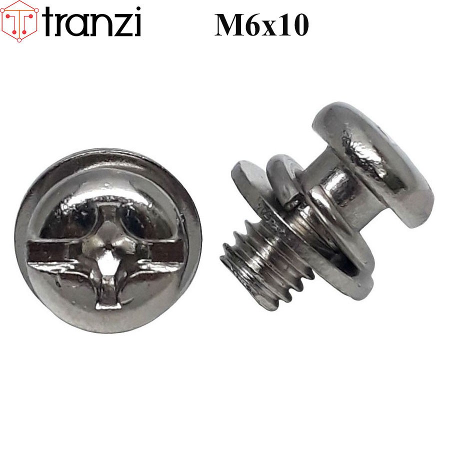 Vít bake kèm long đen phẳng vênh đầu cầu mạ niken M6x10 - túi 10 cái