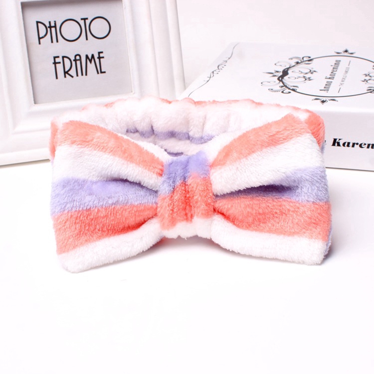 Haimeikang Co giãn Coral nhung Nơ lớn Polka Dot Sọc Băng đô trang điểm Băng đô tắm tóc