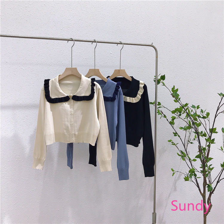 Áo Dệt Kim Tay Dài Dáng Rộng Cổ Búp Bê Thời Trang Mùa Thu Cho Nữ