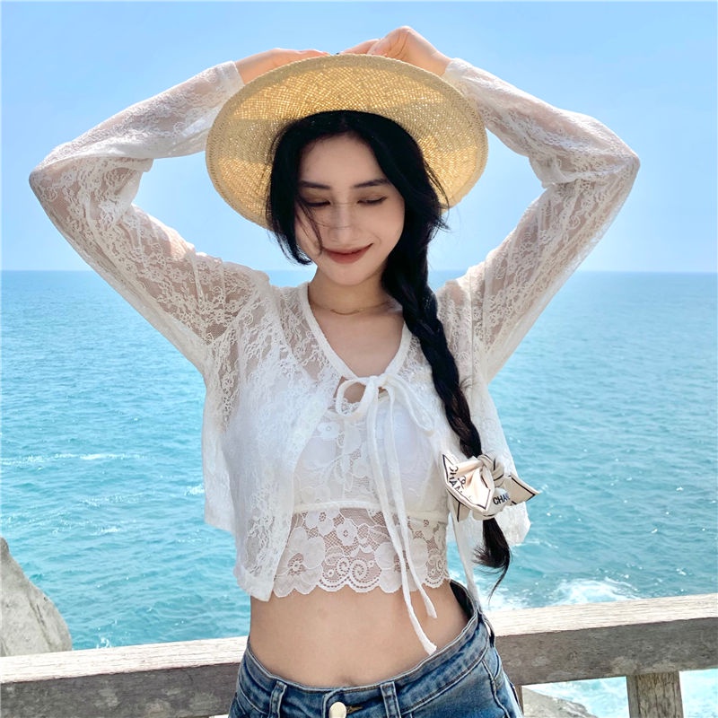 Áo Khoác Cardigan Ren Mỏng Tay Dài Chống Nắng Thời Trang Mùa Hè Cho Nữ