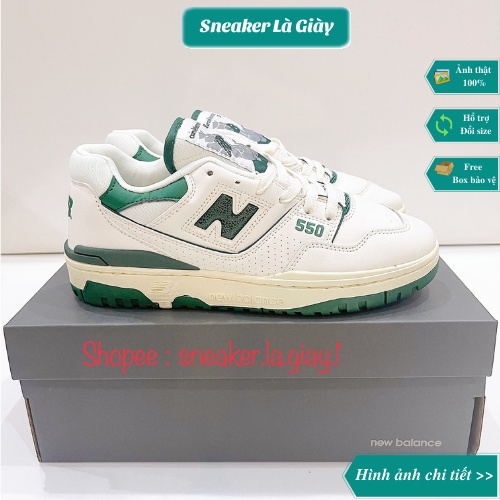 Giày sneaker New Balance 550 White Green ( NB 550 White green ) Bản nâng cấp lót 2 lớp - Fullbox có quà tặng kèm